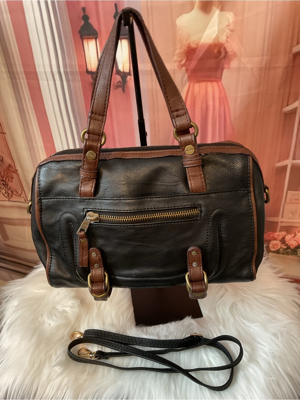 Naturalizer Black and Brown Leather Messenger Bag
